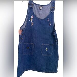 Vintage Haiks Blue Denim Overall Dress Womens XL Embroidered VTG Y2k golf